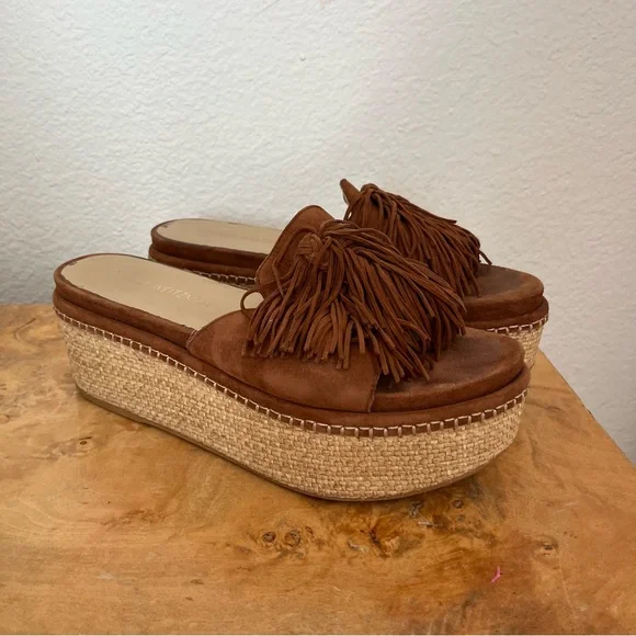 Stuart Weitzman Wiggleroom Suede Leather Fringe Espadrille Wedge Platform Sandal - Picture 12 of 14